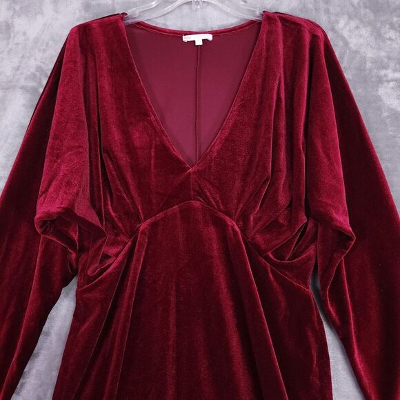 Gianni Bini Womens Short Dress L Burgundy Velvet Deep VNeck Dolman Sleeve Goth - Picture 3 of 11